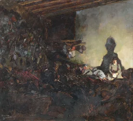 O boleto, painel da esquerda do tríptico &39;Lembrando os Mortos&39;, c.1918 (ver também 173012)